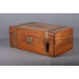 An early 20th century walnut and brass bound writing box, 15 3/4" wide