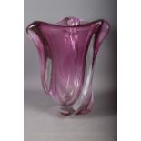 A Val St Lambert pink and clear glass shaped vase, 11" high