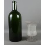 A Bordeaux Jeroboam wine bottle, 18" high and a Victorian cut and etched celery vase, 8 3/4" high