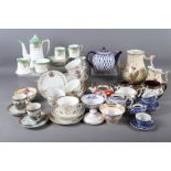 A Russian blue, white and gilt decorated teapot, a Noritake part coffee set, Limoges cups and