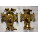 A pair of hammered brass scroll wall sconces, 17" high