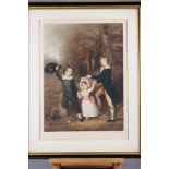 Richard Smythe: a signed coloured mezzotint, "The Cavendish Children" after Hopner, in strip frame