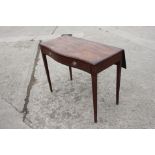 A George III mahogany and inlaid serpentine front side table with drop leaf and drawer, on square
