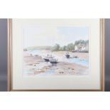 Tony Henderson: watercolours: "Frogmore Creek", 10 1/4" x 13 1/2", in wooden strip frame