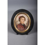 A 19th century watercolour portrait on ivory, William Hogarth, 3 1/4" x 2 1/2", in black and gilt