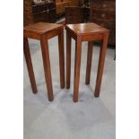 Two hardwood jardiniere stands, 14" square x 35 1/2" high