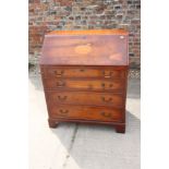 A yew and banded fall front bureau with fitted writing compartment over four long drawers, 32"