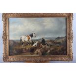 A 19th century oil on canvas, ghillie, pony and dogs in a landscape, 19" x 24", in gilt frame