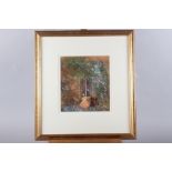 Gabrielle Bellocq: pastels, figures by a window, 9 1/4" x 8 1/4", in gilt strip frame