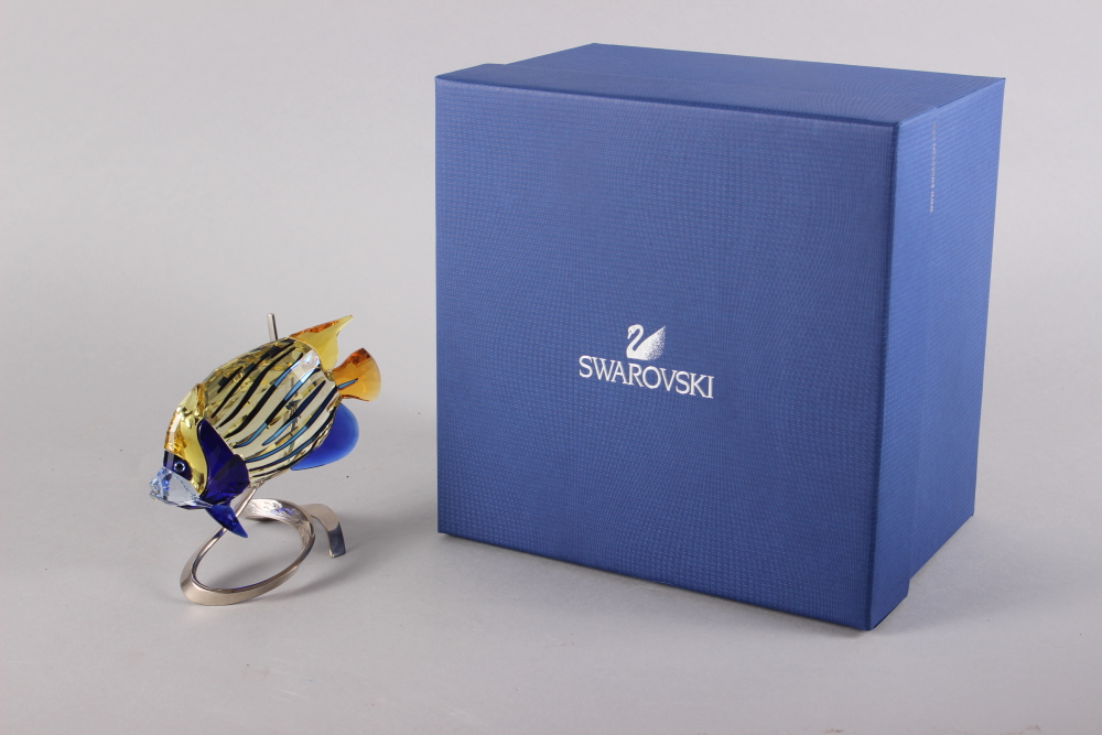 A Swarovski model of an emperor angelfish with silver plated mount, 5" high