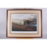 David J Lawrence: a signed limit edition coloured print, "Sentinel", in wooden strip frame