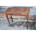 A George III mahogany side table, fitted one drawer, on square taper supports, on block base, 32"