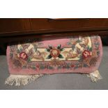 A pair of Chinese contour pile rugs with floral design on a pink ground, 62" x 36" approx