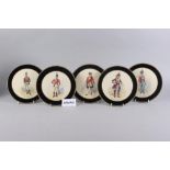 Eleven glass and hand painted circular place mats, depicting historical regimental uniforms, 8 1/