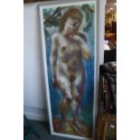 Lin Jannet: watercolour on paper, female nude, 59" x 20", in painted strip frame, and a history of