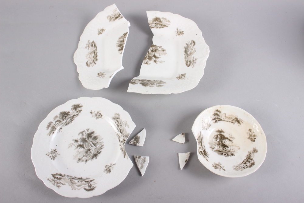 An early 19th century bone china part teaset with bat printed landscape decoration (some damages) - Image 2 of 2