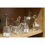 Three glass models of dogs, tallest 5 1/4" high, a similar model of a giraffe, a glass model of a