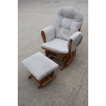 A KUB modern spindle back rocking chair with faux leather seat and back cushion, and a matching