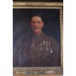 An oil on canvas portrait of Col Henry Manwaring Parker, in uniform with medals, 29" x 24 1/2",
