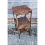 A late 19th century mahogany washstand, fitted central drawer, on chamfered supports, 14" square x