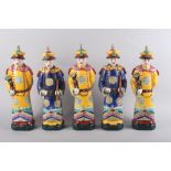 Five late 19th/early 20th century Chinese porcelain Mandarin figures, decorated in polychrome