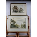 H Edwards: a pair of watercolours, "Cottage Scenes", 9 1/2" x 13 1/4", in ebonised strip frames, a