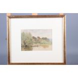 An early 20th century watercolour, river scene with punt, 4" x 6", in gilt frame