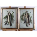 A pair of 19th century embossed chromo lithographs, game fish, in gilt decorated frames