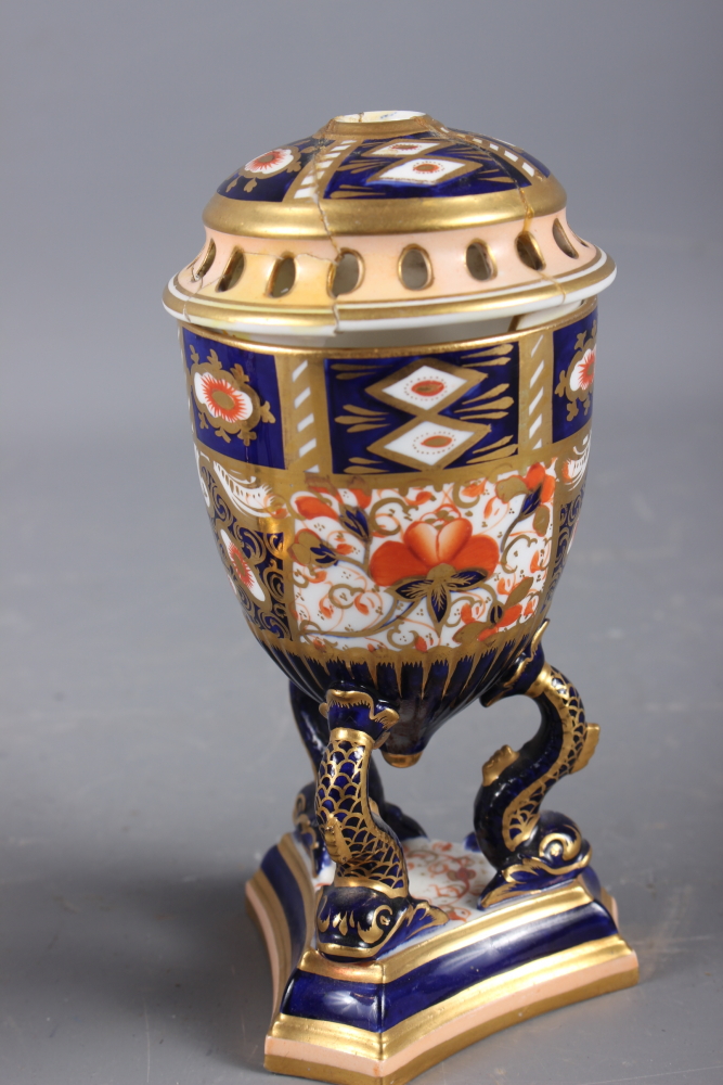 A pair of Davenport Imari decorated pot-pourri vases and covers (one repaired with losses), on - Image 6 of 7