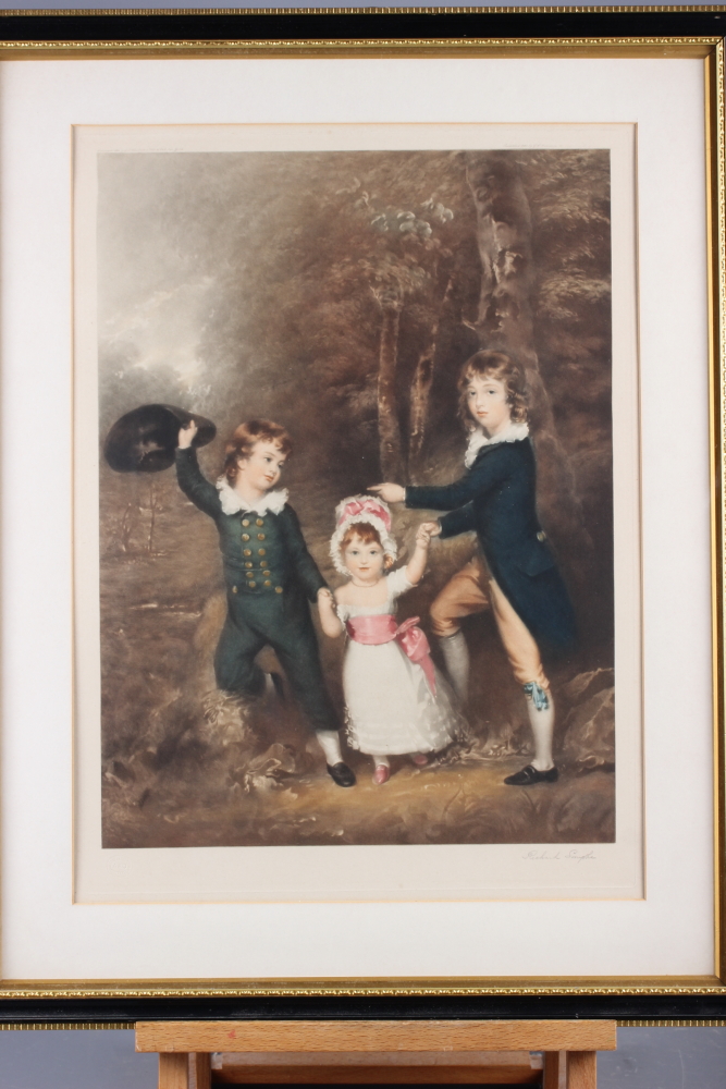 Richard Smythe: a signed coloured mezzotint, "The Cavendish Children" after Hopner, in strip