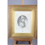 J Payroic?: a pair of signed prints, women in period costumes, in deep gilt frames