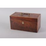 An early 20th century mahogany and string inlaid tea caddy, 12" wide x 6 1/4" high