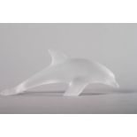 A Lalique frosted glass model of a dolphin, 5 3/4" long x 2 1/4" high