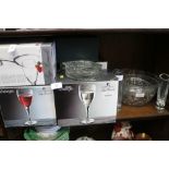 Six boxes of Michelangelo pedestal glasses, two glass bowls, two ashtrays and other glassware