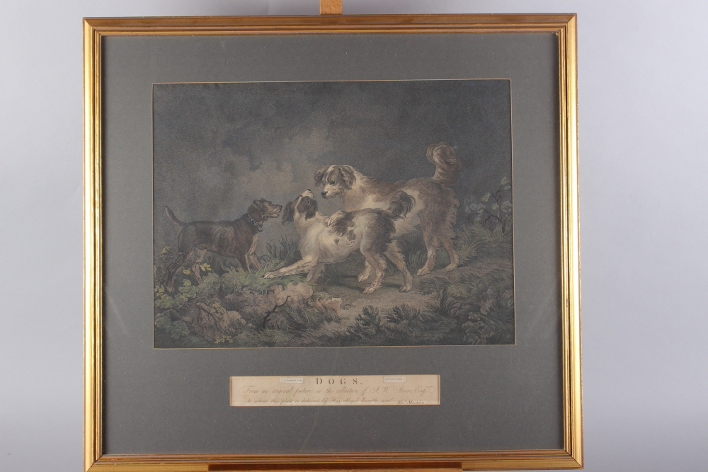 After Morland: a 19th century engraving, "Dogs", in gilt frame
