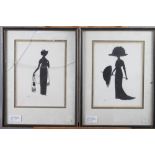 Two early 20th century silhouettes of early 19th and 20th century fashion, in Hogarth frames, a C