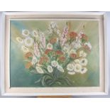 N P Lawton: oil on canvas faced board, "Flower Piece", monogrammed lower right, 24 1/2" x 32", in