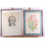 A 19th century lithographic portrait of Hyden, in silvered frame, and a watercolour sketch, spring