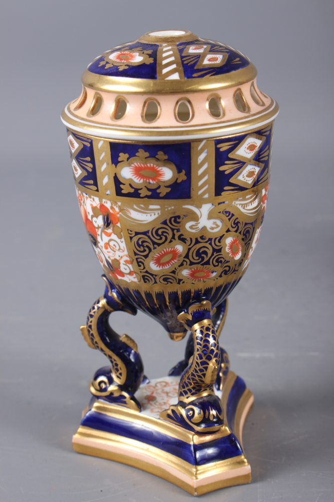 A pair of Davenport Imari decorated pot-pourri vases and covers (one repaired with losses), on - Image 2 of 7