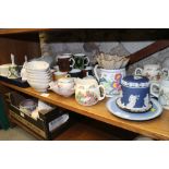 A Susie Cooper part coffee set, a Poole mug, 4 1/2" high, three pieces of Wedgwood jasperware and