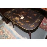 A 19th century toleware tray with chinoiserie flower and insect decoration, now mounted as a