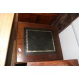 A mahogany two-drawer filing cabinet with tooled leather top, 18" wide