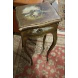 A French painted occasional table with 18th century figure decoration, on cabriole supports, 11"