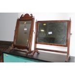 An 18th century mahogany swing frame toilet mirror, on skeleton stand, plate 13 1/2" x 9", a 19th