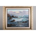 Four late 20th century oils, various seascapes, 19 1/2" x 23 3/4" max, in cream and gilt frames