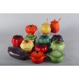 Seven Le Creuset mini casserole dishes, formed as vegetables, three similar casserole dishes and