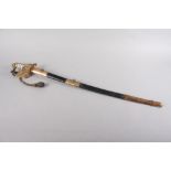 An early 20th century 1827 pattern naval dress sword with knot and scabbard, formerly the property