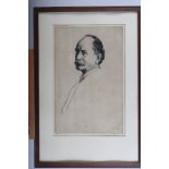 William Strang: a drypoint etching, portrait of Emery Walker, in wooden strip frame