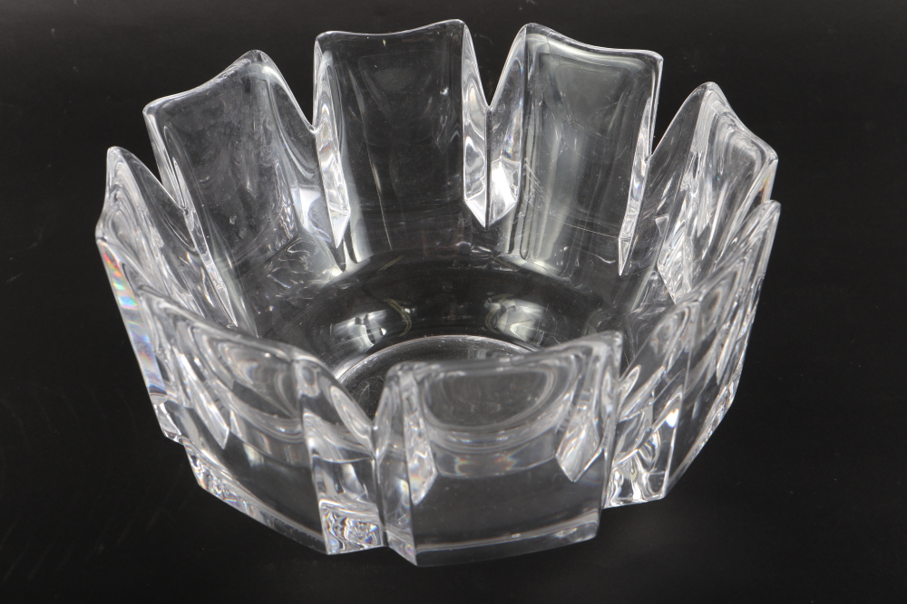 A clear glass octagonal Orrefors bowl, 8 3/4" wide x 5" high