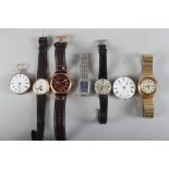 A gentleman's Seiko Bell Matic gilt metal bracelet watch, five other wristwatches, a fob watch and a